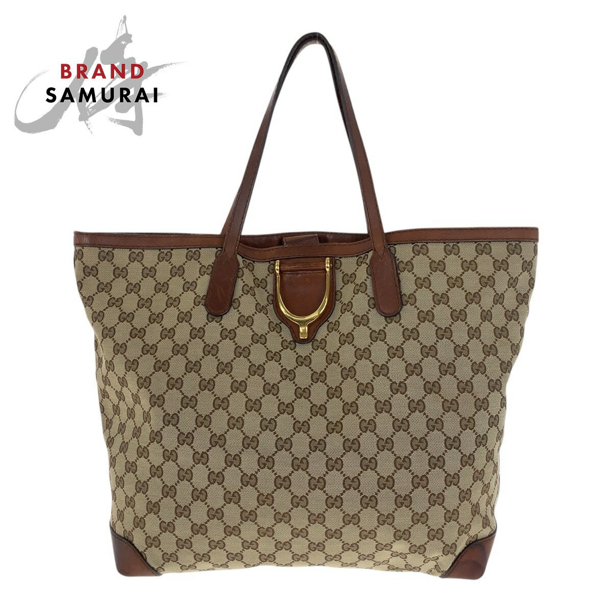GUCCI グッチ ベージュ ブラウン ゴールド金具 GGキャンバス /レザー 305585 トートバッグ ショルダーバッグ レディース 505817 【中古】