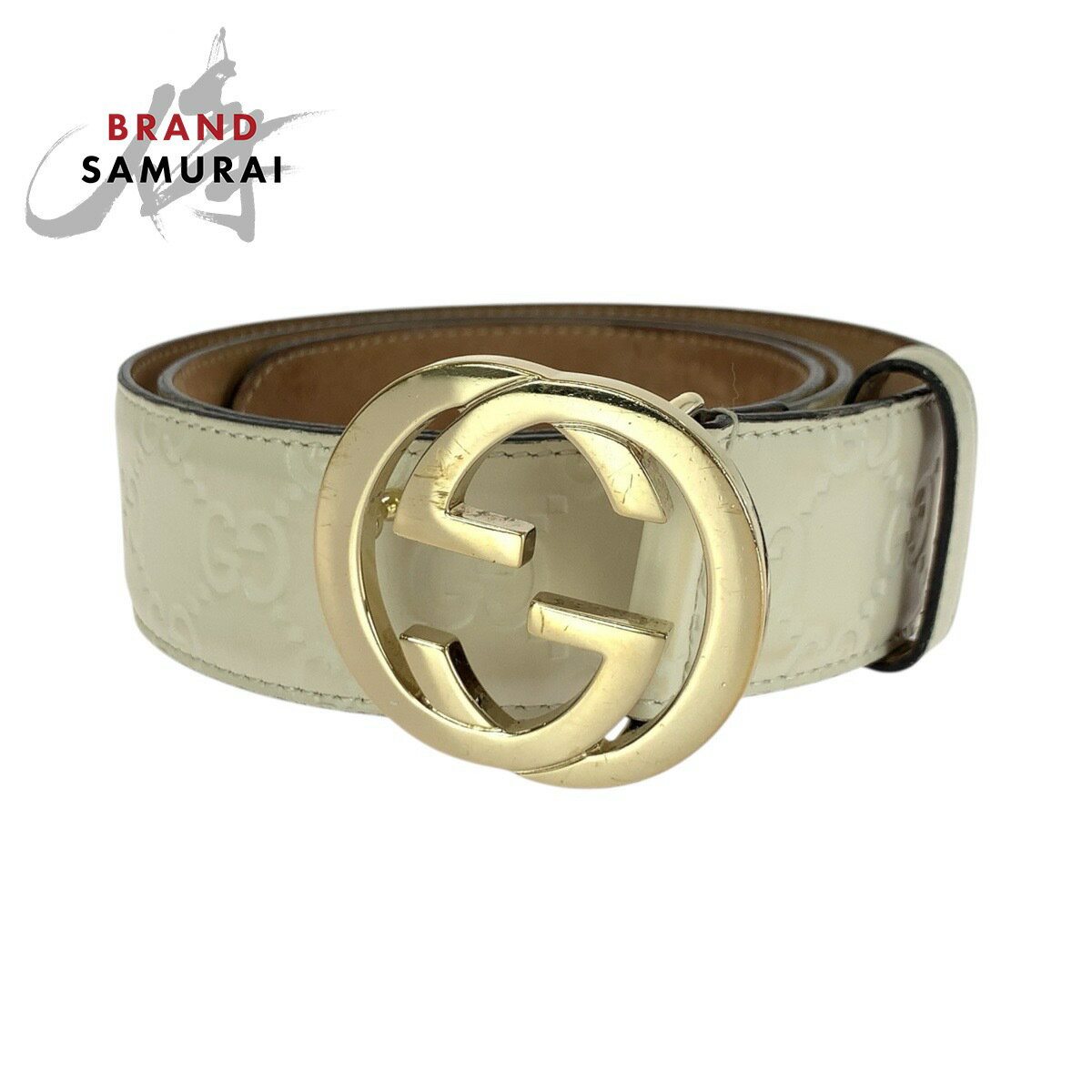 美品 GUCCI グッチ インターロッキング Gバックル 80cm/32インチ オフホワイト ゴールド金具 レザー 370543 ベルト 男女兼用 レディース 505938 【中古】