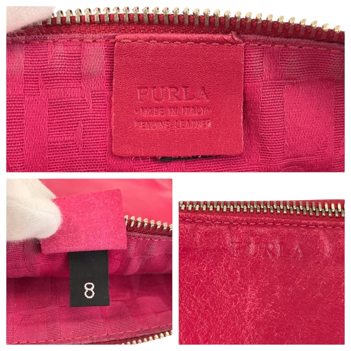 Furla フルラ フラワーモチーフ ピンク シルバー金具 レザー ショルダーバッグ アクセサリーポーチ レディース 600563 【中古】