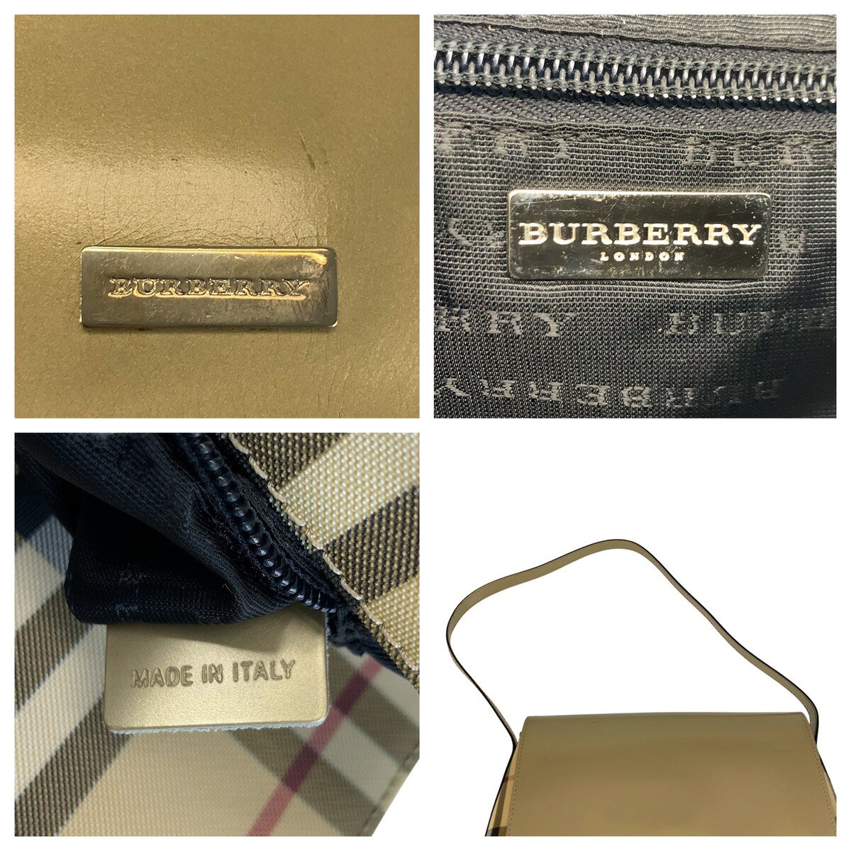 美品 BURBERRY バーバリー チェック柄 ベージュ ゴールド キャンバス /レザー ショルダーバッグ レディース 600851 【中古】