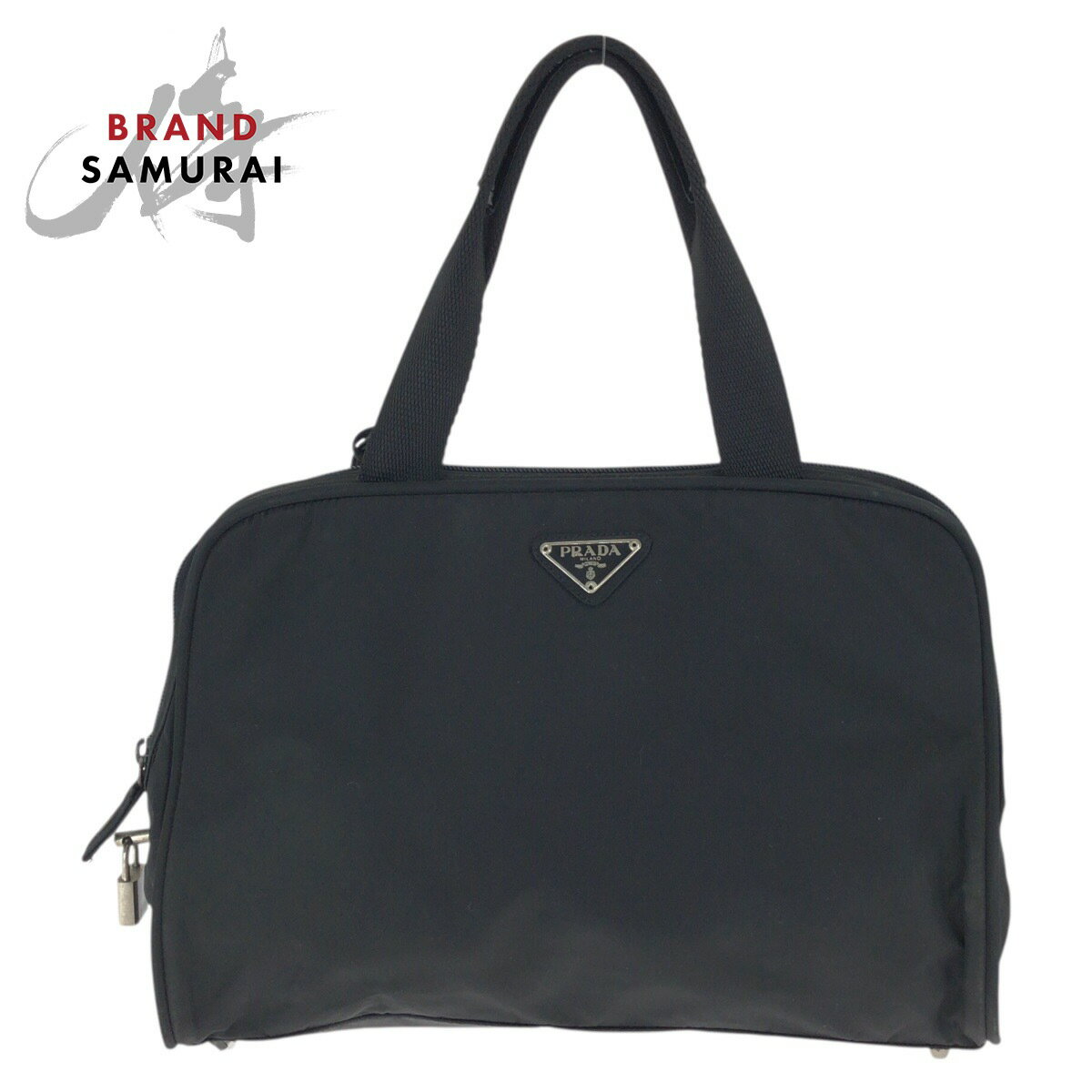 美品 PRADA プラダ テスート 三角ロゴプレート ブラック 黒 シルバー金具 ナイロン トートバッグ ハンドバッグ レディース 601002 【中古】