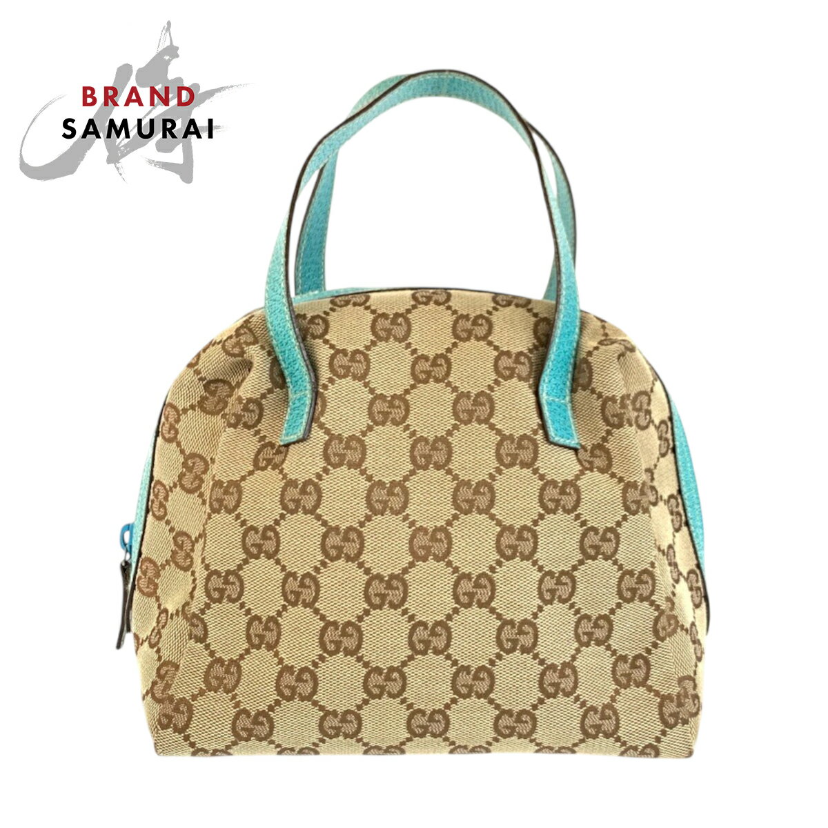 美品 GUCCI グッチ ベージュ グリーン GGキャンバス /レザー 124542 ハンドバッグ バニティバッグ レディース 601281 【中古】