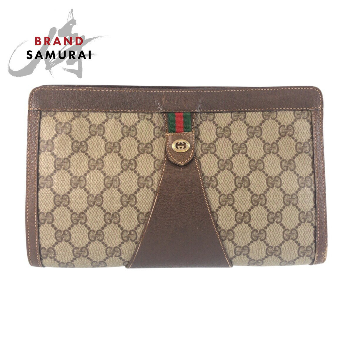GUCCI グッチ ヴィンテージ シェリーライン ベージュ ブラウン ゴールド金具 GGプラス /レザー 89.01.033 クラッチバッグ セカンドバッグ レディース 601348 【中古】