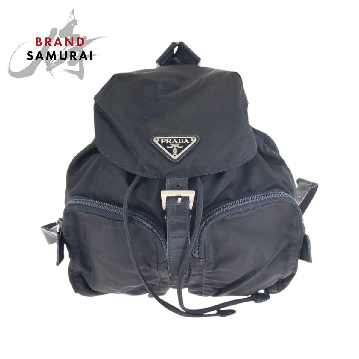 PRADA プラダ テスート 三角ロゴプレート ブラック 黒 シルバー金具 ナイロン リュックサック バックパック レディース 601159 【中古】