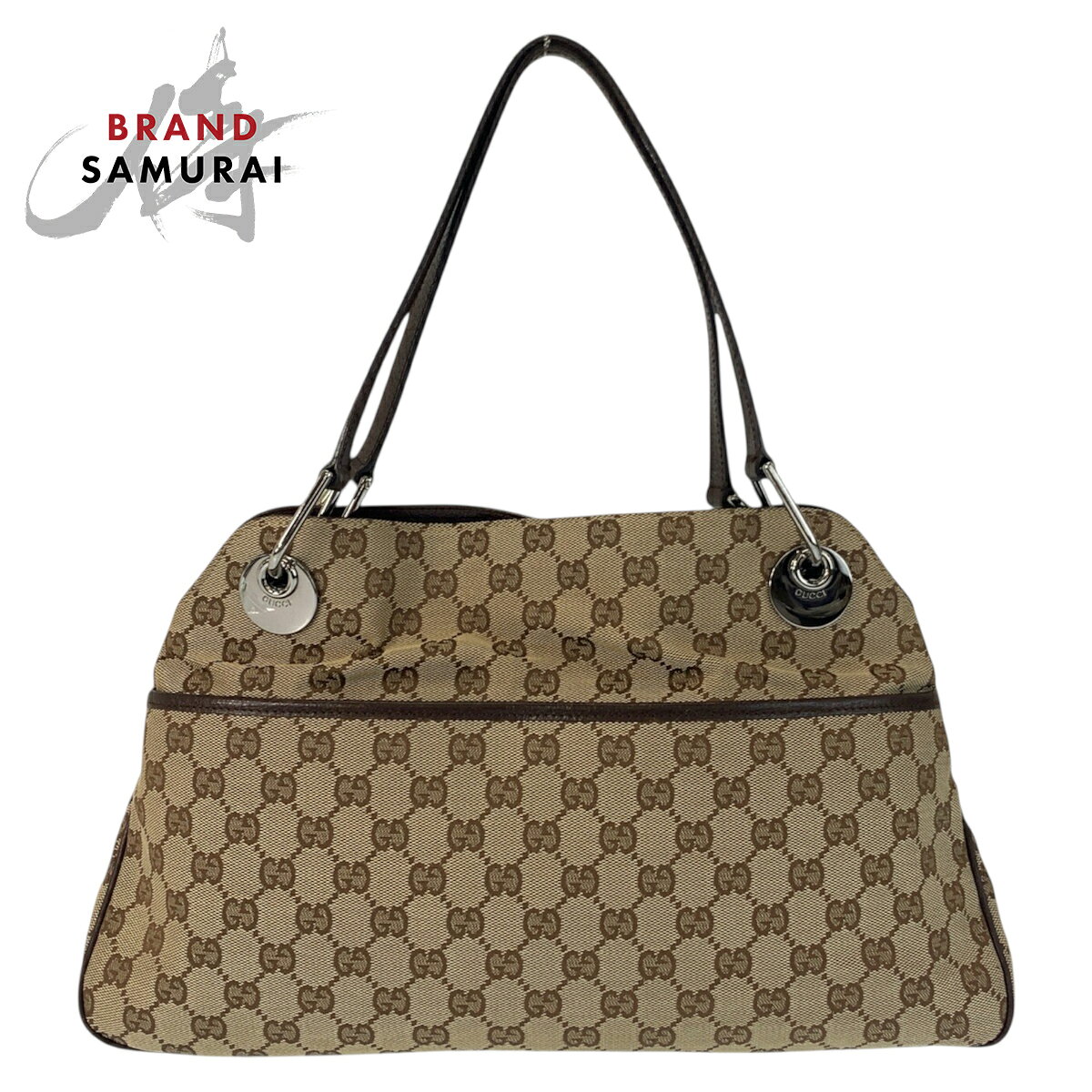 GUCCI - 美品 GUCCI グッチ ベージュ ブラウン シルバー金具 GGキャンバス /レザー 121023 ショルダーバッグ トートバッグ レディース 601390 【中古】