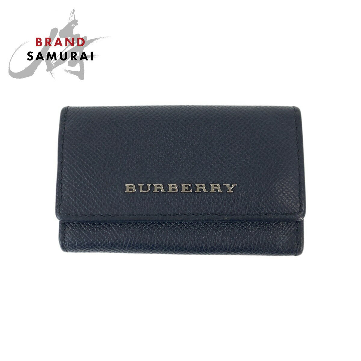 BURBERRY バーバリー 6連 ネイビー ガンメタ金具 レザー キーケース 男女兼用 メンズ 600554 【中古】