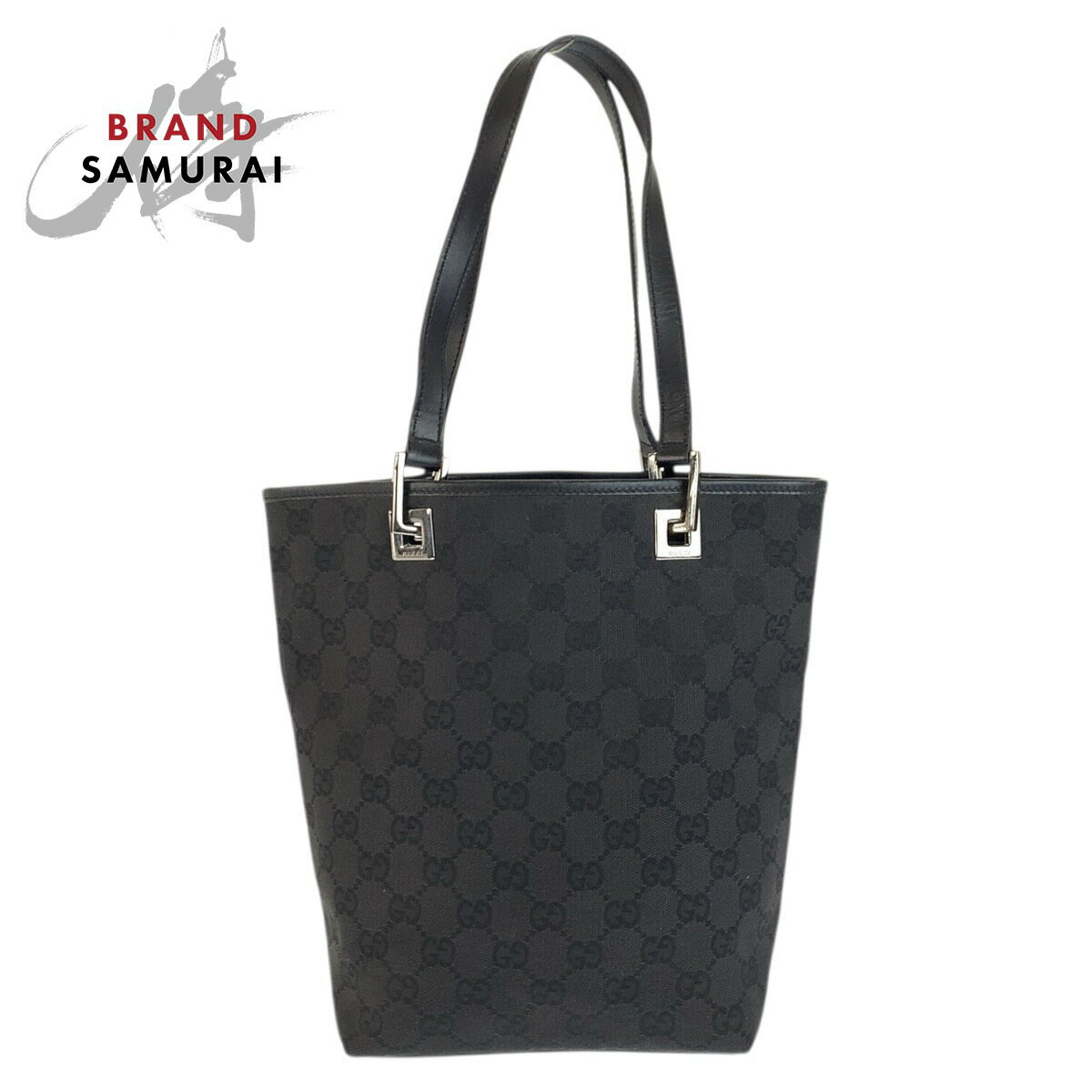 GUCCI - 美品 GUCCI グッチ ブラック 黒 シルバー金具 GGキャンバス /レザー 31244 トートバッグ ショルダーバッグ レディース 601914 【中古】