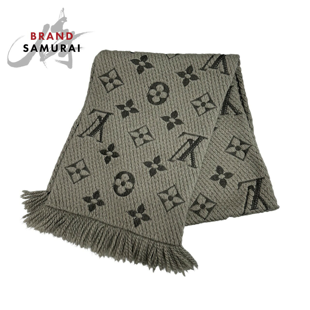 美品 LOUIS VUITTON ルイヴィトン モノグラム エシャルプロゴマニア ダークグレー ウール /シルク M413287 マフラー レディース S1-00142 