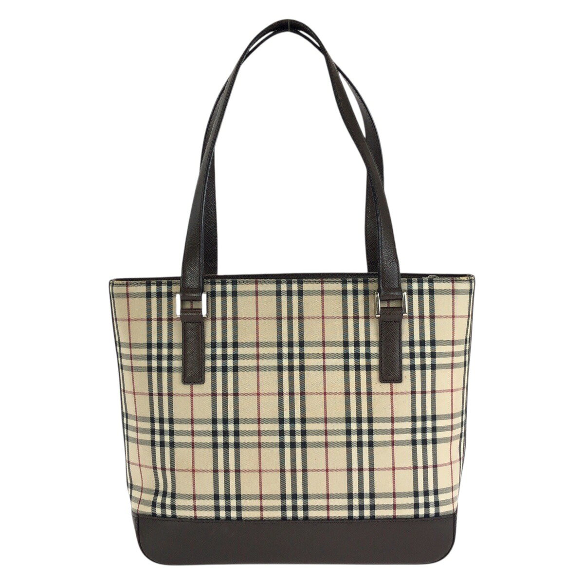 美品 BURBERRY バーバリー チェック柄 ベージュ ダークブラウン キャンバス レザー トートバッグ ショルダーバッグ レ brandshoploop-10059750 BRAND SAMURAI サンプル画像2