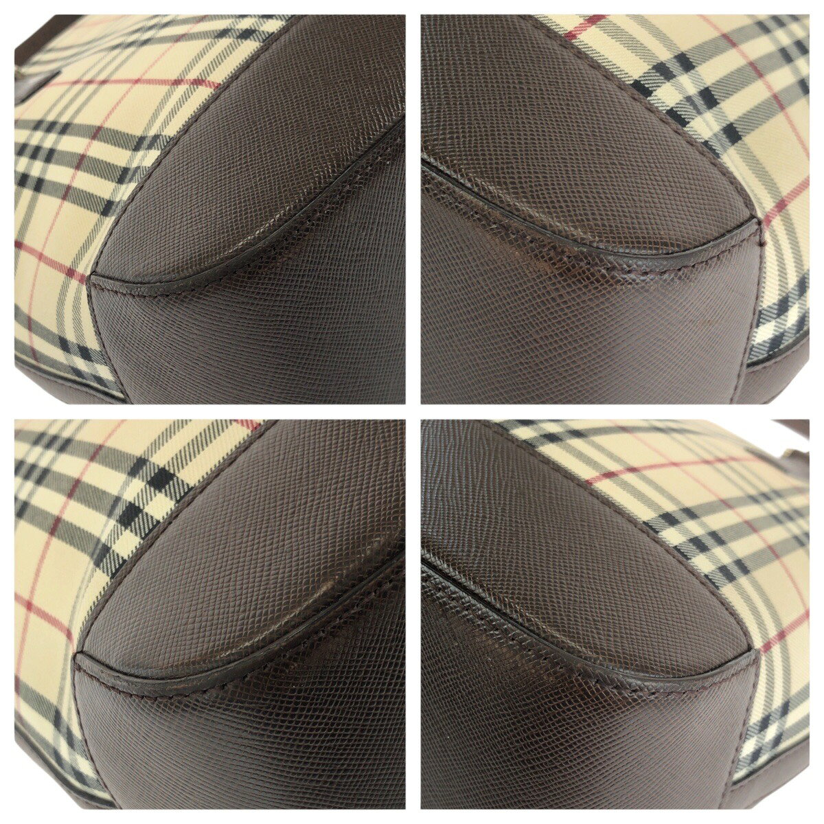 美品 BURBERRY バーバリー チェック柄 ベージュ ダークブラウン キャンバス レザー トートバッグ ショルダーバッグ レ brandshoploop-10059750 BRAND SAMURAI サンプル画像3