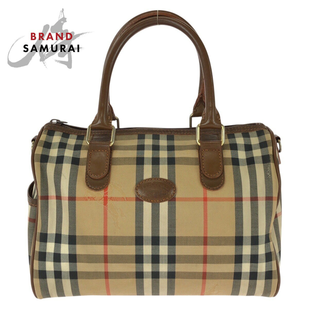 美品 BURBERRY バーバリー ヴィンテージ チェック柄 ベージュ ブラウン ゴールド金具 キャンバス レザー ハンドバッグ brandshoploop-10060589 BRAND SAMURAI パッケージ画像
