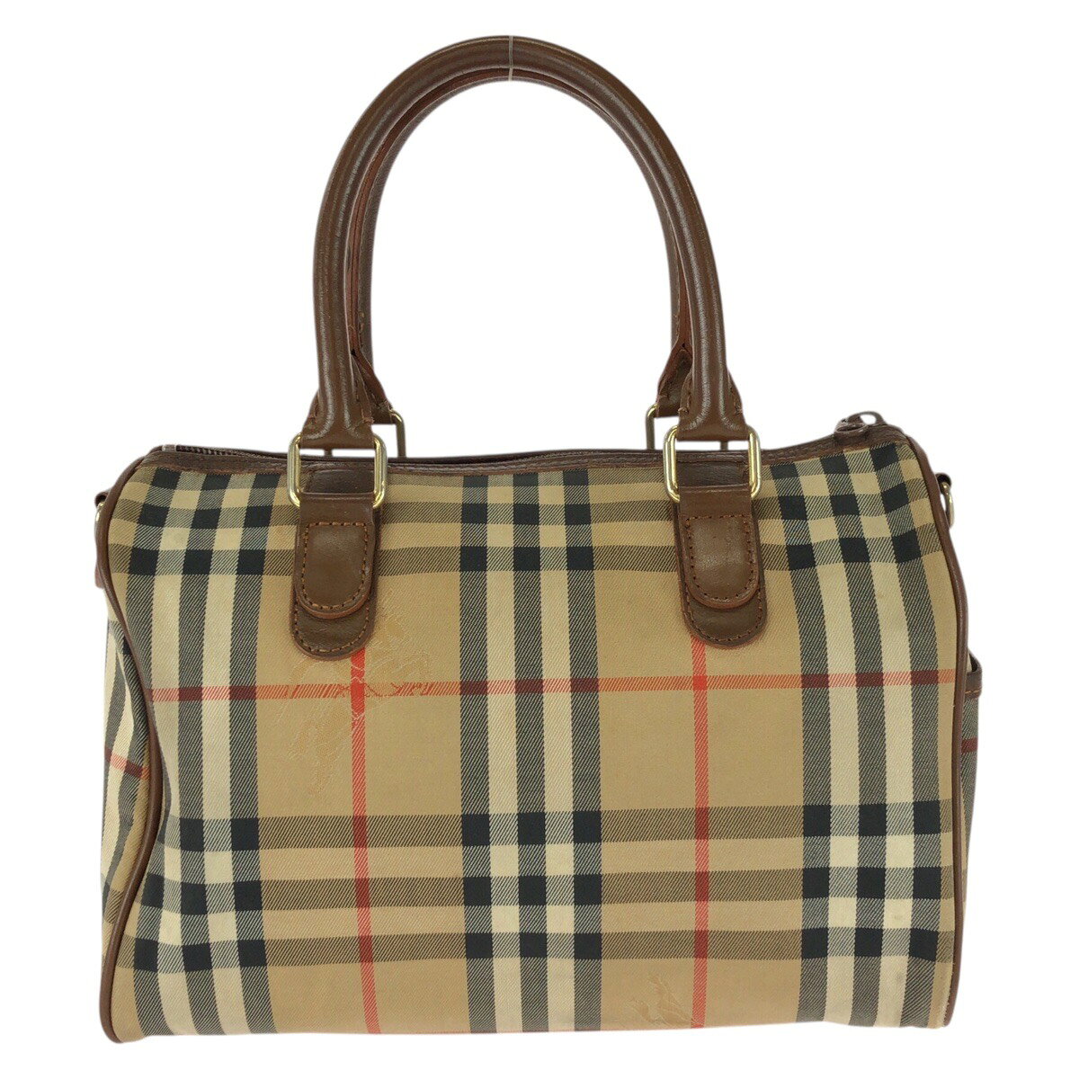 美品 BURBERRY バーバリー ヴィンテージ チェック柄 ベージュ ブラウン ゴールド金具 キャンバス レザー ハンドバッグ brandshoploop-10060589 BRAND SAMURAI サンプル画像2