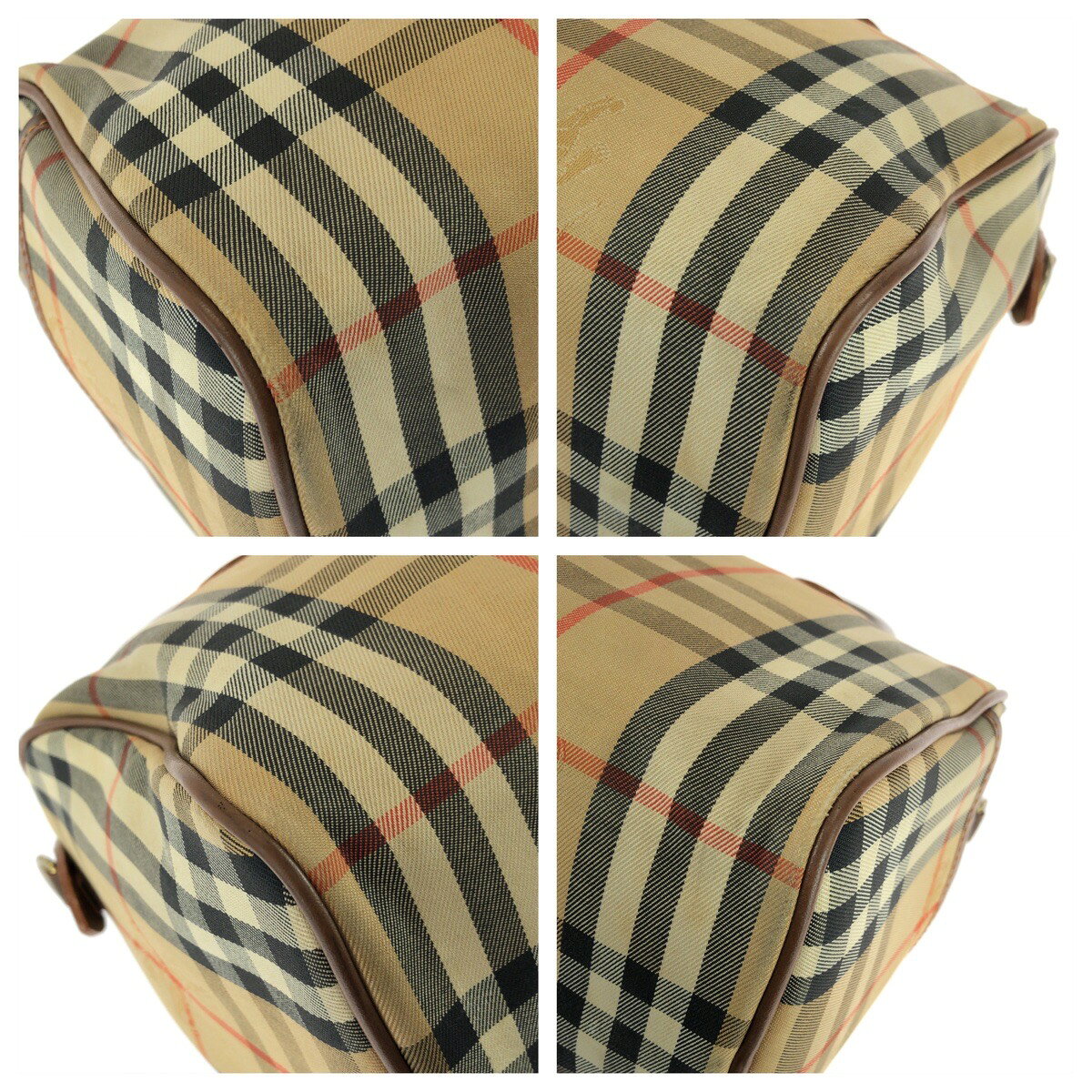 美品 BURBERRY バーバリー ヴィンテージ チェック柄 ベージュ ブラウン ゴールド金具 キャンバス レザー ハンドバッグ brandshoploop-10060589 BRAND SAMURAI サンプル画像3