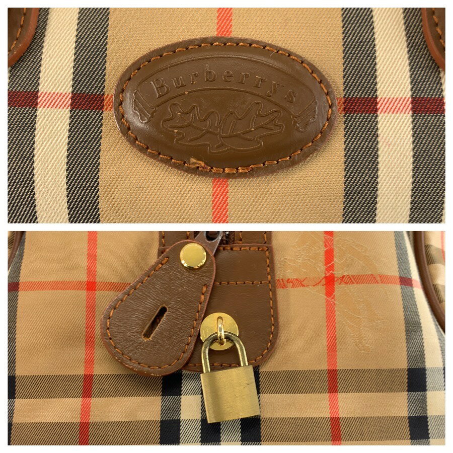 美品 Burberrys バーバリーズ ヴィンテージ シャドーホース チェック柄 ベージュ ブラウン ゴールド金具 キャンバス brandshoploop-10060667 BRAND SAMURAI サンプル画像3