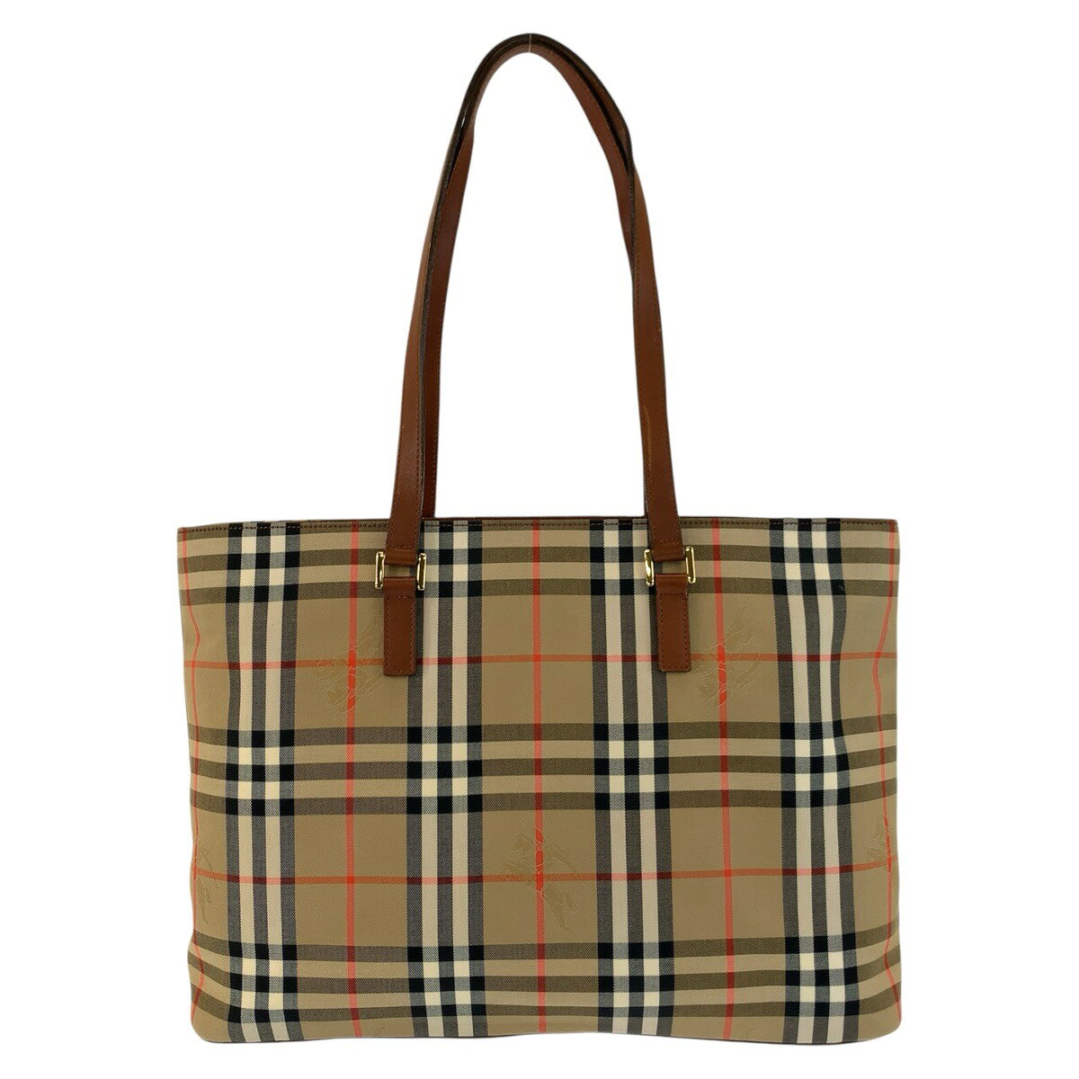美品 BURBERRY バーバリー チェック柄 ベージュ ブラウン ゴールド金具 キャンバス レザー トートバッグ ショルダーバ brandshoploop-10060750 BRAND SAMURAI サンプル画像2