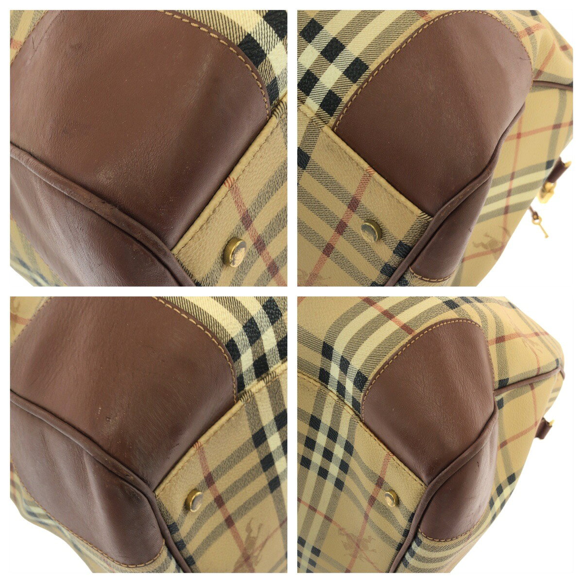 美品 BURBERRY バーバリー ヴィンテージ チェック柄 2way ベージュ ブラウン ゴールド金具 PVC レザー ボスト brandshoploop-10060771 BRAND SAMURAI サンプル画像3