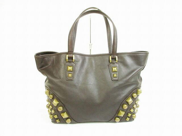 【展示保管品】 バーバリー BURBERRY ロンドン カーフレザー スタッズ トートバッグ ハンドバッグ メンズ レディース ダークブラウン 【中古】