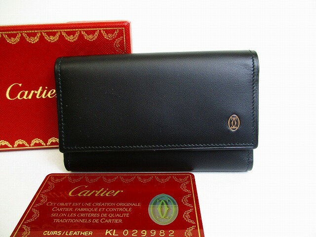 【新古品】 カルティエ Cartier パシャ ドゥ カルティエ カーフスキン 6連キーケース キーリング メンズ レディース 黒 【中古】