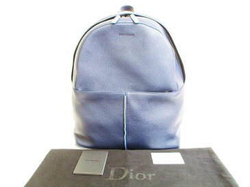 【新品同様】ディオール オム Dior HOMME レザー リュックサック バックパック メンズ ネイビー×ライトブルー 【中古】