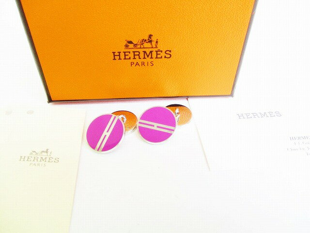 【未使用保管品】 エルメス HERMES シルバープレーテッド H モチーフ カフス カフスリンクス メンズ レディース ピンク×シルバー 【中古】