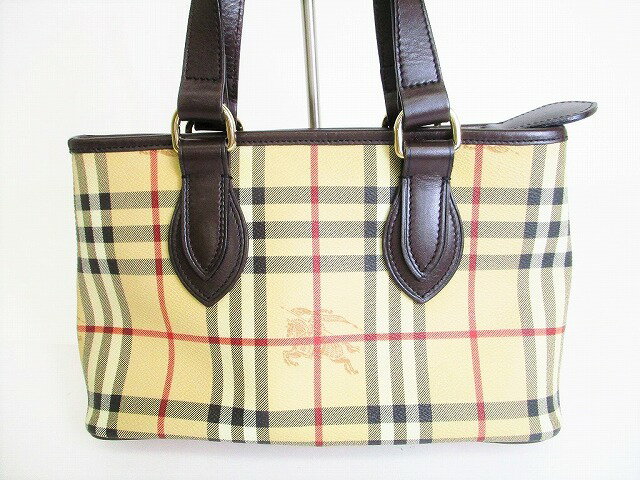 【超美品】 バーバリー プローサム BURBERRY ヘイマーケット チェック ハンドバッグ トートバッグ ブラウン 【中古】