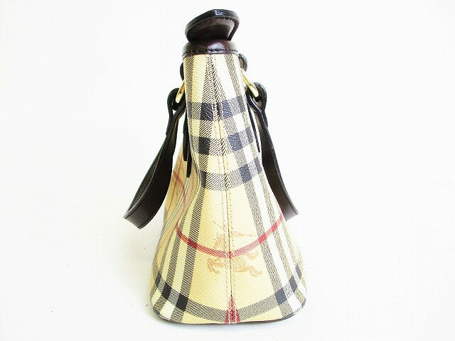 【超美品】 バーバリー プローサム BURBERRY ヘイマーケット チェック ハンドバッグ トートバッグ ブラウン 【中古】