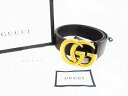 【未使用保管品】 グッチ GUCCI マーモント ゴールドバックル レザー ベルト メンズ ブラウン×ゴールド 【中古】