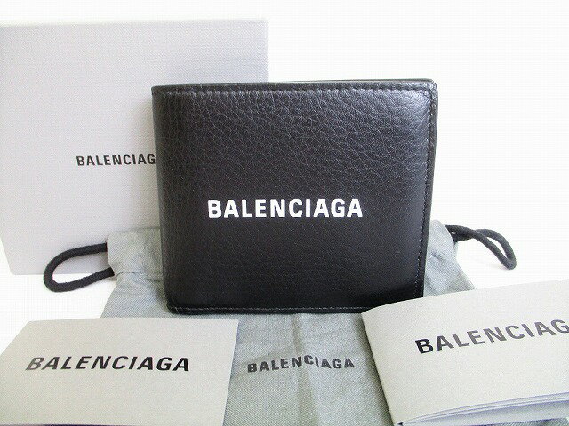 【展示保管品】バレンシアガ BALENCIAGA エブリデイ カーフスキン 2つ折り 財布 コンパクト財布 メンズ レディース 黒 【中古】