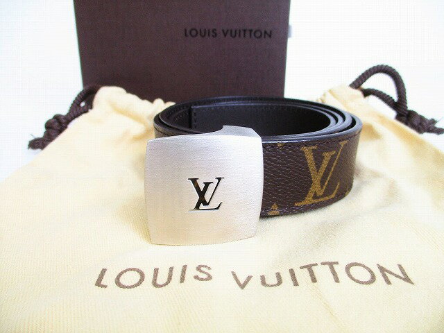 【未使用保管品】 ルイヴィトン LOUIS VUITTON モノグラム シルバー金具 サンチュール LV カット ベルト メンズ レディース 【中古】