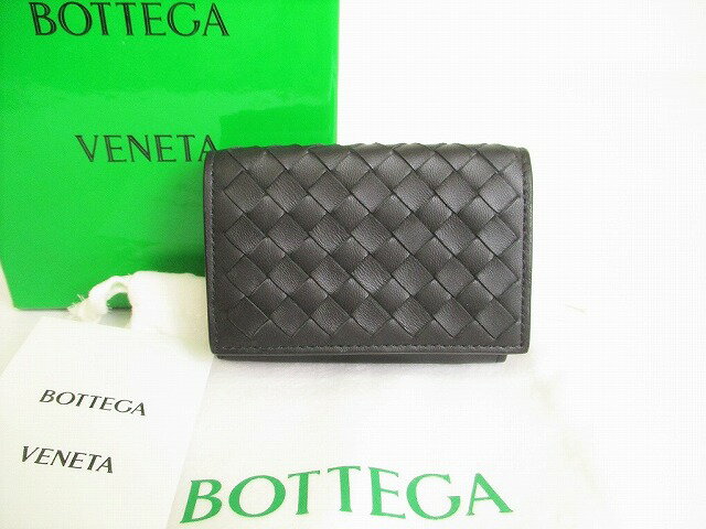 【展示未使用品】 ボッテガヴェネタ BOTTEGA VENETA ナッパレザー イントレチャート 3つ折り 財布 コンパクト財布 メンズ レディース ネロ 黒 【中古】