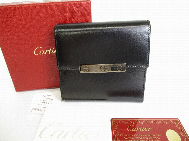 【希少】 【未使用保管品】 カルティエ Cartier ラブコレクション レザー 2つ折り 財布 コンパクト財布 黒 【中古】