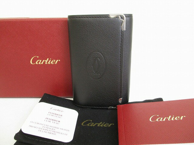 【未使用保管品】 カルティエ Cartier マスト ドゥ カルティエ カーフレザー 6連 キーケース キーリング メンズ レディース 黒 【中古】