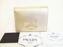 【未使用保管品】 プラダ PRADA リボン付きサフィアーノ レザー 2つ折り 財布 コンパクト財布 コンパクトウォレット シャンパンゴールド×ピンクベージュ【中古】