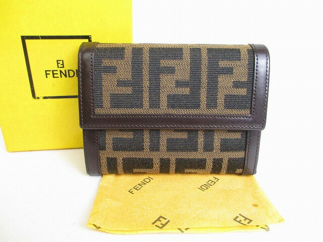 【未使用保管品】 フェンディ FENDI ズッカ レザー 2つ折り 財布 コンパクト財布 コンパクトウォレット メンズ レディース 【中古】