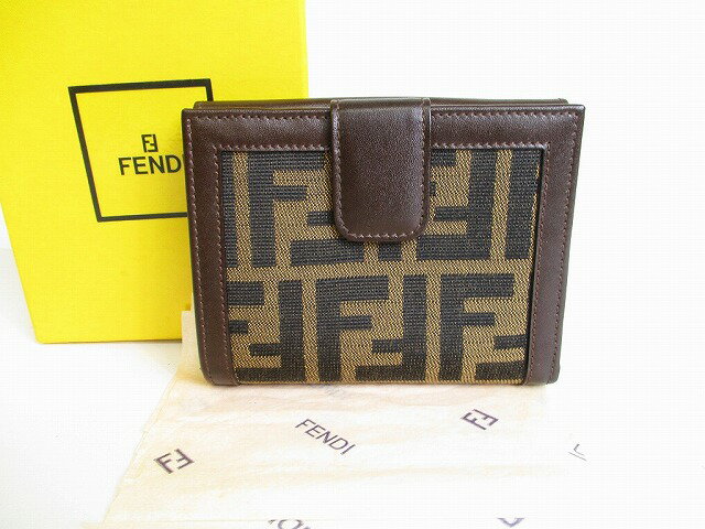 【未使用保管品】 フェンディ FENDI ズッカ キャンバス レザー 2つ折り 財布 コンパクト財布 コンパクトウォレット メンズ レディース 【中古】