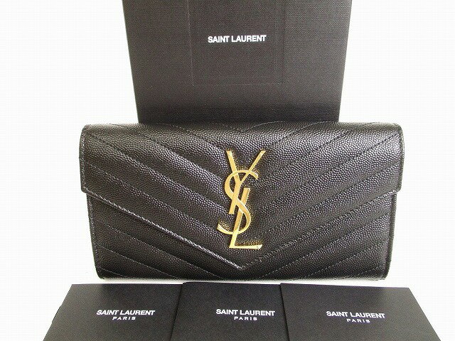 【展示保管品】 イヴ サンローラン YSL サンローラン パリ Saint Laurent Paris モノグラム レザー ラウンドファスナー ウォレット 長財布 【中古】