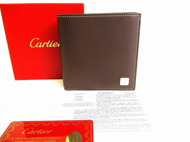 【希少】 【未使用保管品】 カルティエ Cartier C ドゥ カルティエ レザー 2つ折り 財布 コンパクト財布 メンズ レディース ダークブラウン 【中古】