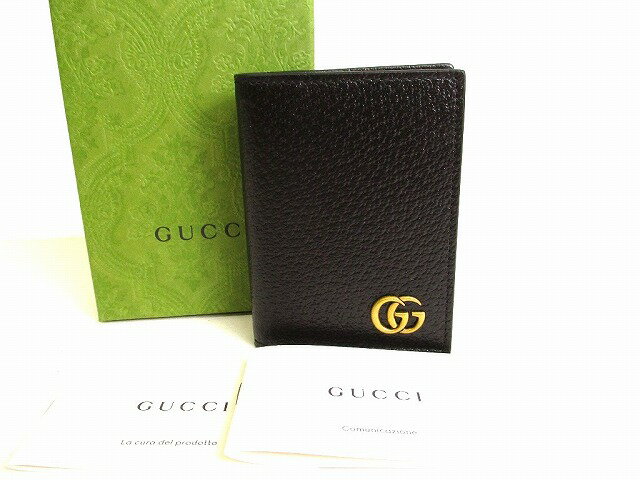 【展示保管品】 グッチ GUCCI GG マーモント レザー 名刺入れ カードケース メンズ レディース 黒 【中古】