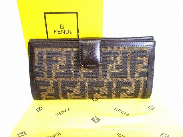 【未使用保管品】 フェンディ FENDI ズッカ キャンバス レザー 2つ折り 長財布 コンチネンタルウォレット メンズ レディース 【中古】