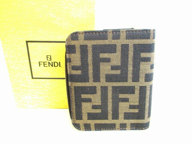 【未使用保管品】 フェンディ FENDI ズッカ キャンバス レザー 2つ折り 財布 コンパクト財布 コンパクトウォレット メンズ レディース【中古】