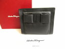 【未使用保管品】 サルバトーレ フェラガモ Salvatore Ferragamo ヴァラ ソフトレザー 2つ折り 財布 コンパクトウォレット 黒 【中古】