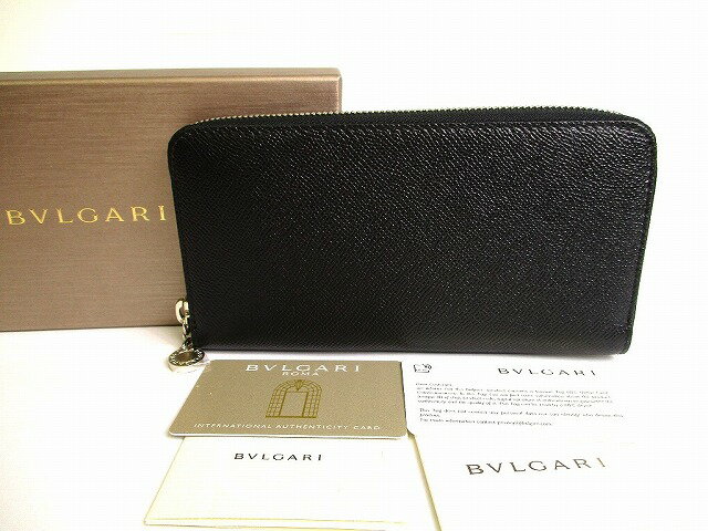 【未使用保管品】 ブルガリ BVLGARI ブルガリ・ブルガリ グレイン カーフレザー ジップウォレット ラウンドファスナー 長財布 メンズ レディース 黒 【中古】