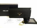 【未使用保管品】 プラダ PRADA ナイロン×レザー 2つ折り 長財布 ロングウォレット パスケース 付き ネロ 黒 【中古】