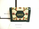 【未使用保管品】 グッチ GUCCI 100周年記念 キャンバス×レザー カードケース 2つ折り 財布 コンパクトウォレット メンズ レディース ディープグリーン 【中古】