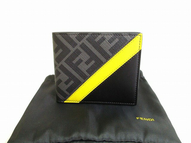 【未使用保管品】 フェンディ FENDI ズッカ ファブリック レザー ダイアゴナル財布 2つ折り 札入れ コンパクト財布 コンパクトウォレット メンズ グレー 【中古】