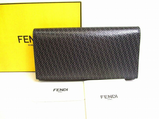 【未使用保管品】 フェンディ FENDI マイクロFF ロゴ レザー コンチネンタル財布 2つ折り 長財布 メンズ レディース 黒 【中古】