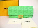 【未使用保管品】 フェンディ FENDI FFモチーフ バゲット ナッパレザー 2つ折り 長財布 コンチネンタルウォレット コンチネンタル財布 ライトグリーン 【中古】(4)