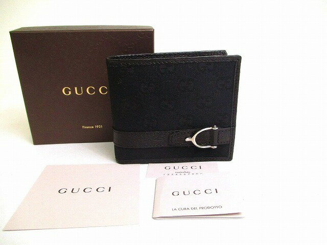 【未使用保管品】 グッチ GUCCI GG キャンバス 2つ折り 財布 コンパクト財布 メンズ レディース 黒 【中古】