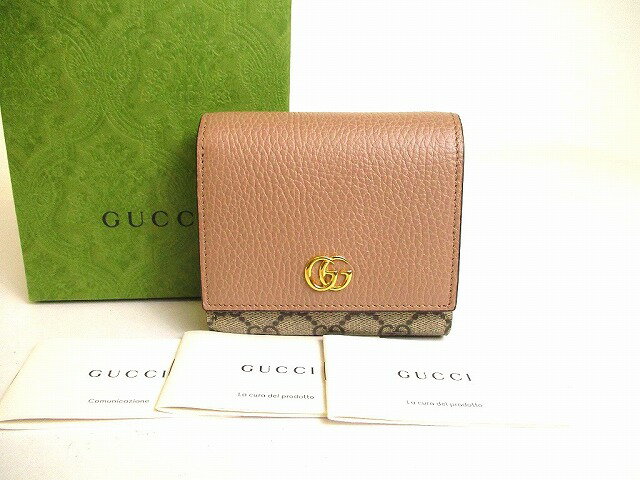 【未使用保管品】 グッチ GUCCI ダブルG ウォレット GGスプリーム レザー 2つ折り 財布 コンパクトウォレット ダスティピンク 【中古】