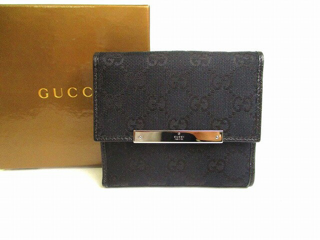 【未使用保管品】グッチ GUCCI GG キャンバス 2つ折り 財布 コンパクト財布 メンズ レディース 黒 【中古】